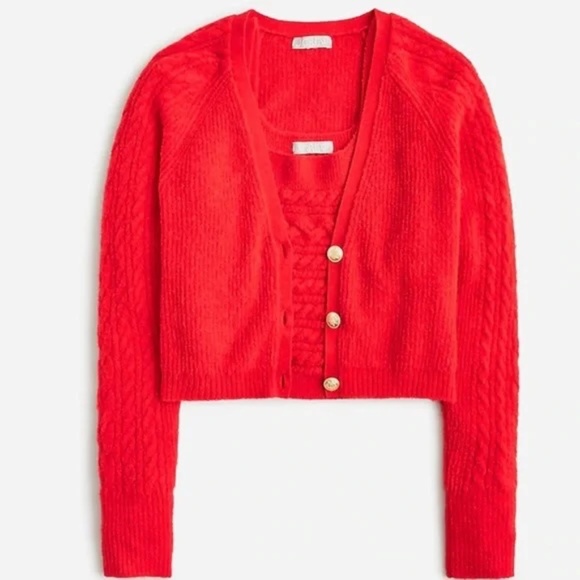J.Crew Supersoft Cropped Cable-Knit Sweater-Tank Set in Cardinal Red Small - Picture 5 of 11